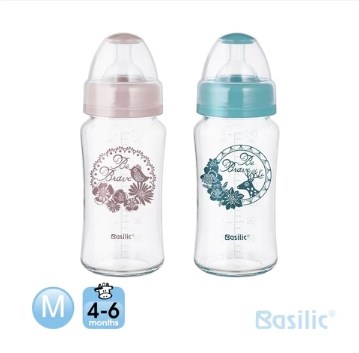 ∥Basilic貝喜力克∥ 防脹氣玻璃寬口中奶瓶 ( 240ml )