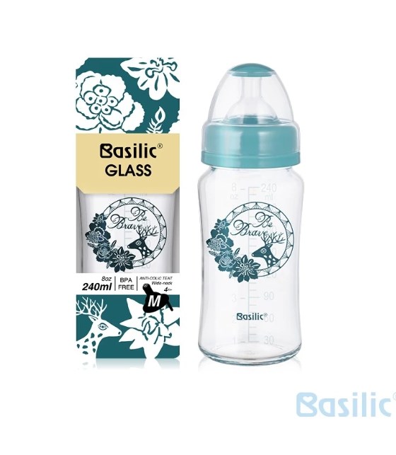 ∥Basilic貝喜力克∥ 防脹氣玻璃寬口中奶瓶 ( 240ml )