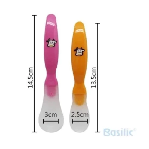 ∥Basilic貝喜力克∥ 乳牛安全湯匙2入 (大+小匙口) 顏色隨機出貨