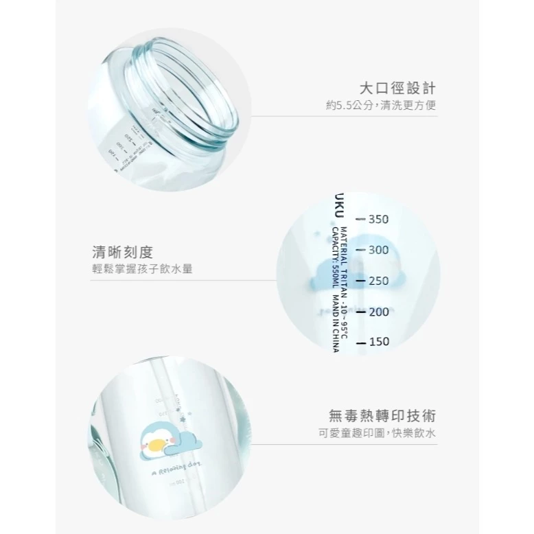 ∥PUKU藍色企鵝∥ 圓圓直飲吸管兩用隨身水壺550ml