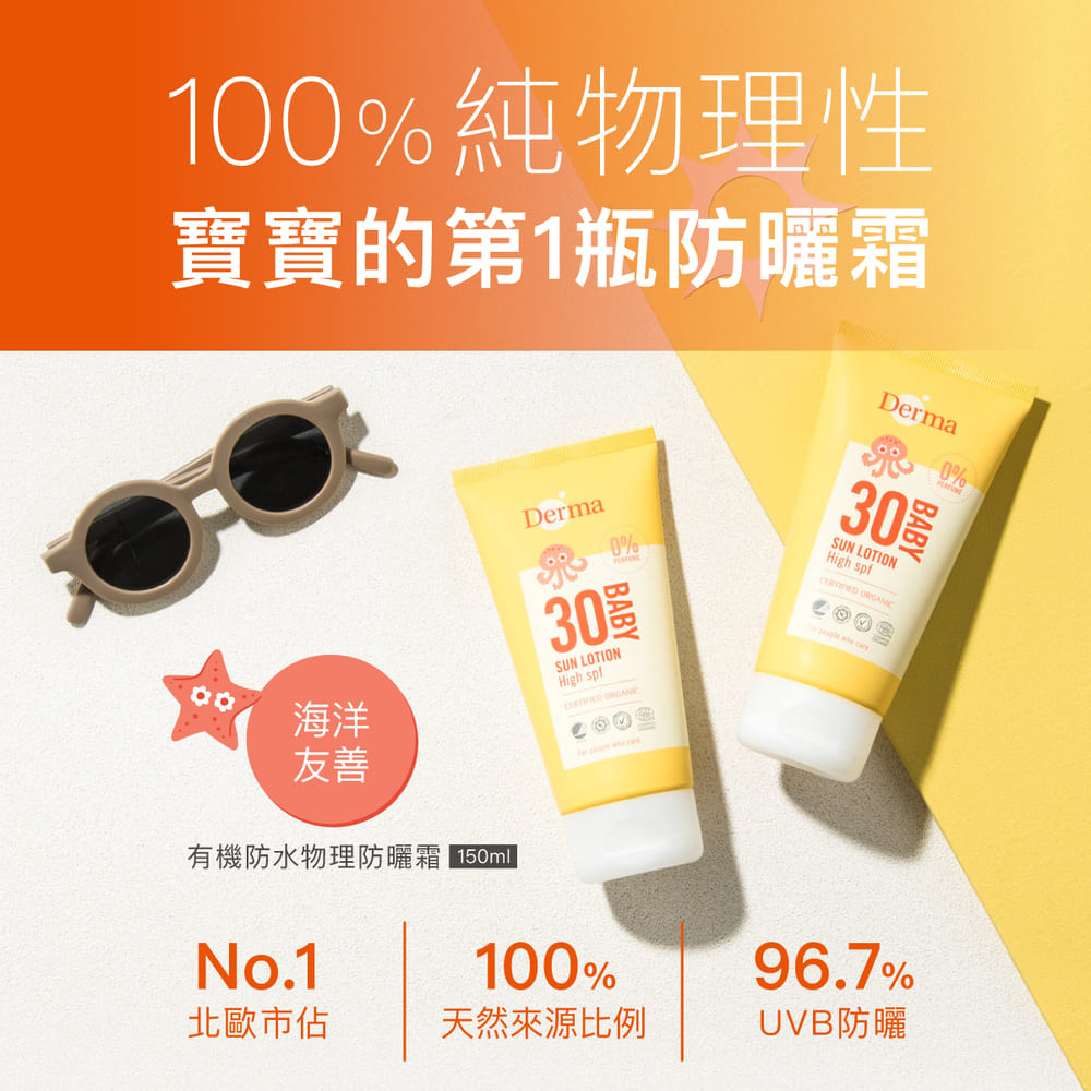 ∥丹麥德瑪 Derma∥ 寶寶有機防水純物理防曬霜150mL