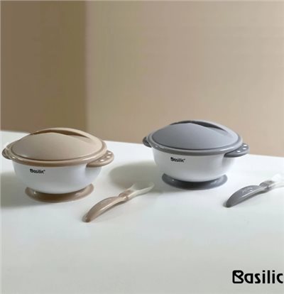 ∥Basilic貝喜力克∥ 吸盤碗組430ml (灰/奶茶)