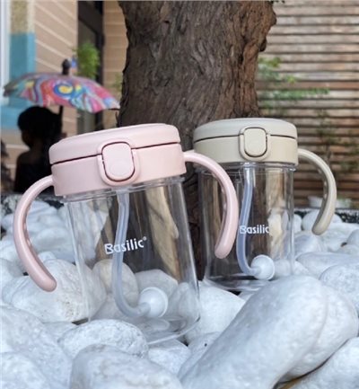 ∥Basilic貝喜力克∥ Tritan握把練習水杯260ml(奶茶/粉)